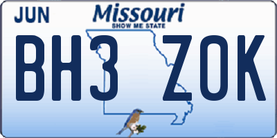 MO license plate BH3Z0K