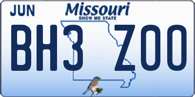 MO license plate BH3Z0O