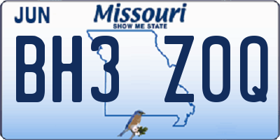 MO license plate BH3Z0Q