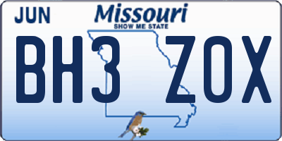 MO license plate BH3Z0X