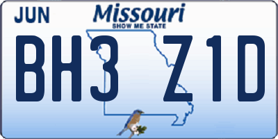 MO license plate BH3Z1D