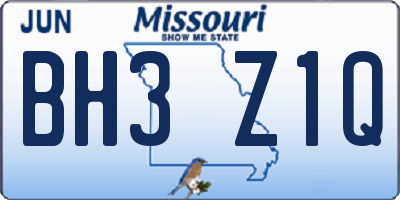 MO license plate BH3Z1Q