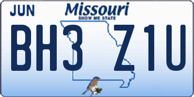 MO license plate BH3Z1U