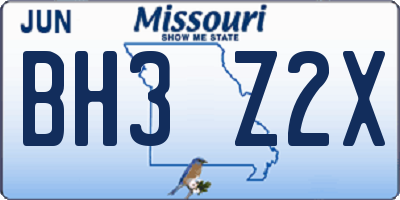 MO license plate BH3Z2X