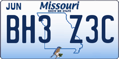 MO license plate BH3Z3C
