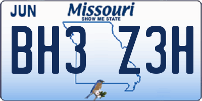 MO license plate BH3Z3H