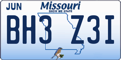 MO license plate BH3Z3I