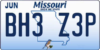 MO license plate BH3Z3P