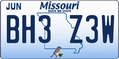 MO license plate BH3Z3W