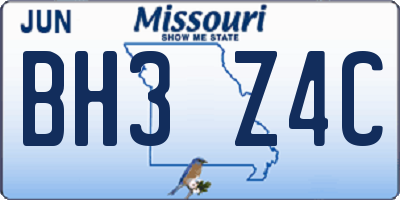 MO license plate BH3Z4C