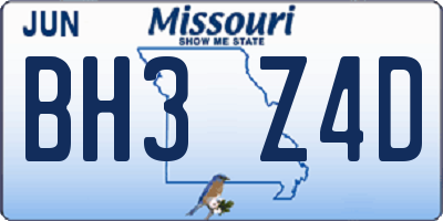 MO license plate BH3Z4D