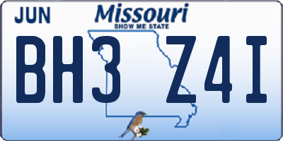MO license plate BH3Z4I