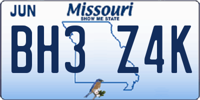 MO license plate BH3Z4K