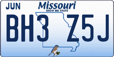MO license plate BH3Z5J
