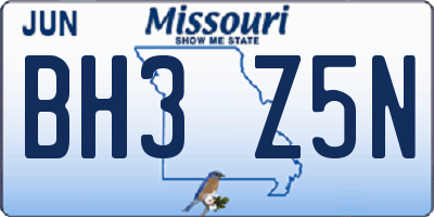 MO license plate BH3Z5N