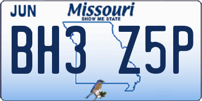 MO license plate BH3Z5P