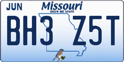 MO license plate BH3Z5T