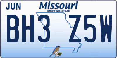 MO license plate BH3Z5W