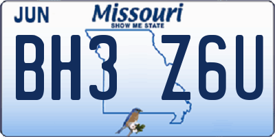MO license plate BH3Z6U