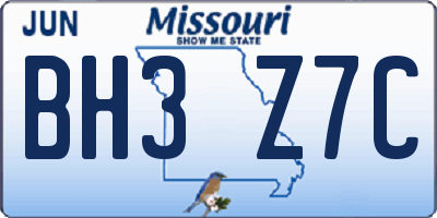 MO license plate BH3Z7C