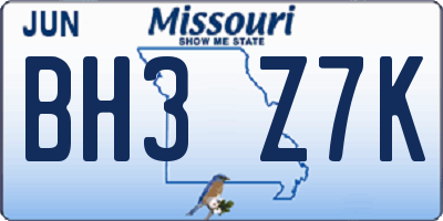 MO license plate BH3Z7K