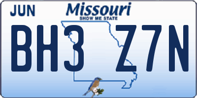 MO license plate BH3Z7N