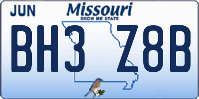 MO license plate BH3Z8B