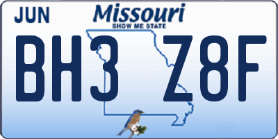 MO license plate BH3Z8F