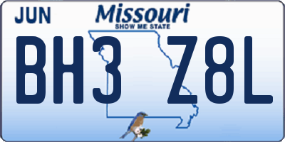 MO license plate BH3Z8L