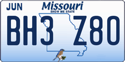 MO license plate BH3Z8O