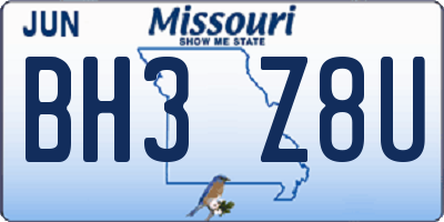 MO license plate BH3Z8U