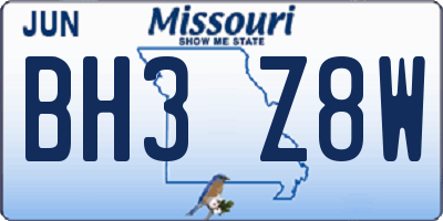 MO license plate BH3Z8W