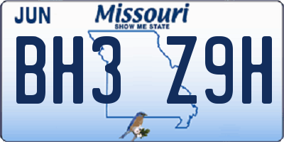 MO license plate BH3Z9H