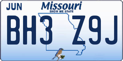 MO license plate BH3Z9J