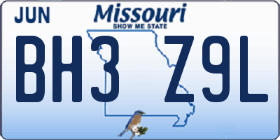MO license plate BH3Z9L