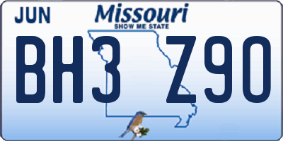 MO license plate BH3Z9O