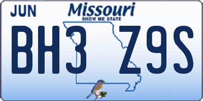 MO license plate BH3Z9S