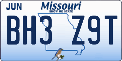 MO license plate BH3Z9T