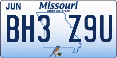 MO license plate BH3Z9U