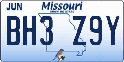 MO license plate BH3Z9Y