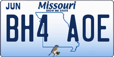 MO license plate BH4A0E