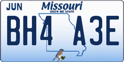 MO license plate BH4A3E