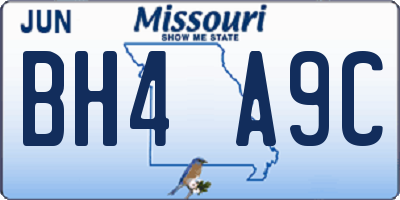 MO license plate BH4A9C