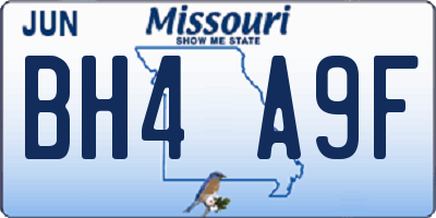 MO license plate BH4A9F