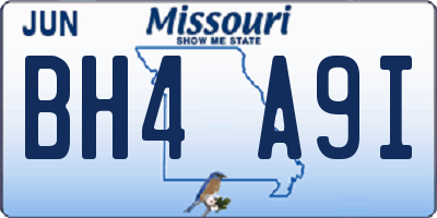 MO license plate BH4A9I