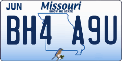 MO license plate BH4A9U