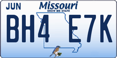 MO license plate BH4E7K