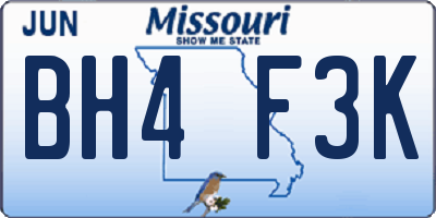 MO license plate BH4F3K