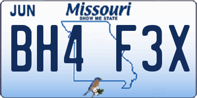 MO license plate BH4F3X