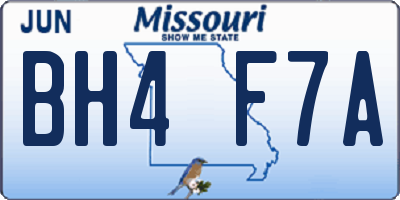 MO license plate BH4F7A